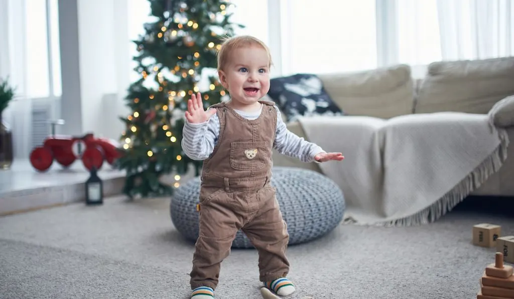 Portrait of a cute 1 year old baby boy at home