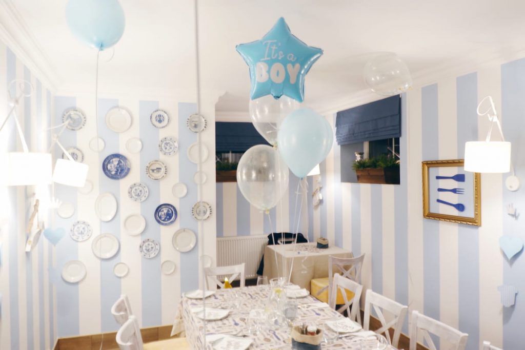 baby shower decoration at a restaurant