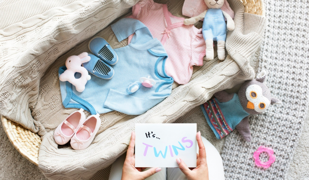 Boy and a girl baby twins baby shower concept